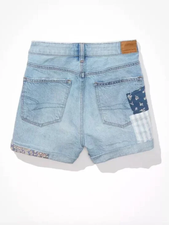 American Eagle AE Patch Me Up Blue Floral High-Rise Denim Mom Shorts Size 4 - Picture 10 of 11